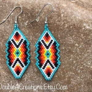 Southwest Beaded Earrings, New, Handmade by Me